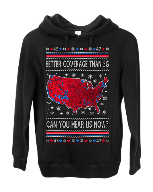 Better Coverage than 5G Red Wave Landslide 2024 Election, Trump Vance Can You Hear Us Now Ugly Christmas Sweater Ugly Christmas Premium Side-Pocket Hoodie Sweatshirt
