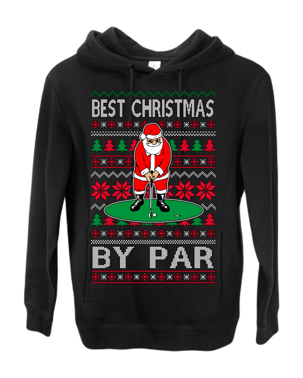 Best Christmas By Par Funny, Santa Golfing Iron Wedge Wood Drive Fore Birdie Eagle, Pun Sports Golf Ugly Christmas Sweater Ugly Christmas Premium Side-Pocket Hoodie Sweatshirt