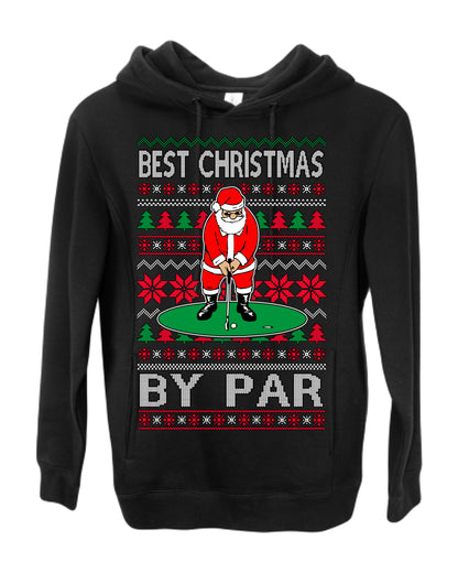Best Christmas By Par Funny, Santa Golfing Iron Wedge Wood Drive Fore Birdie Eagle, Pun Sports Golf Ugly Christmas Sweater Ugly Christmas Premium Side-Pocket Hoodie Sweatshirt