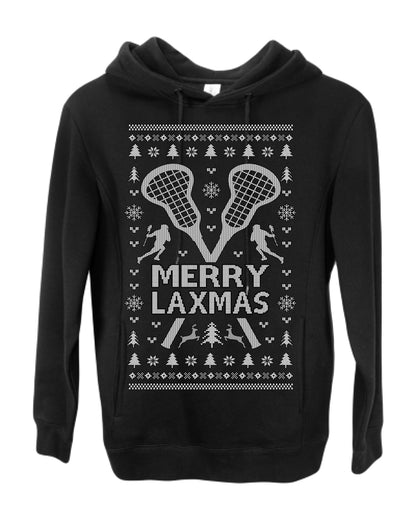 Merry Laxmas Funny Lacrosse Sports LAX, Teen Sport Player Boys Girls Adult Pun Ugly Christmas Sweater Ugly Christmas Premium Side-Pocket Hoodie Sweatshirt