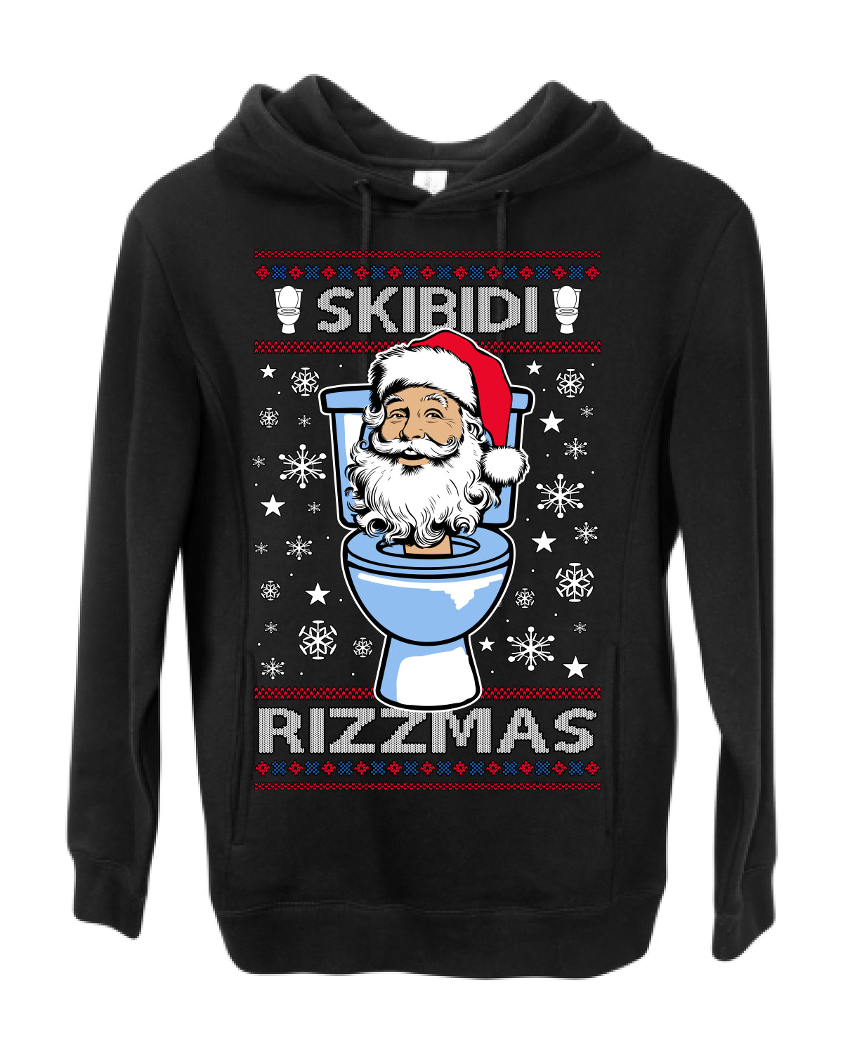 Skibidi Rizzmas Funny Toilet Video Viral Brain Rot Meme, Gen Z Alpha Slang Brainrot Memes Ugly Christmas Sweater Ugly Christmas Premium Side-Pocket Hoodie Sweatshirt