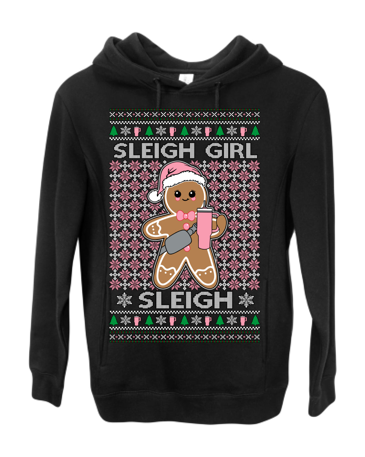Sleigh Girl Sleigh Funny Trendy Pop Girly Sling Bag Coffee Cup Ugly Christmas Sweater Ugly Christmas Premium Side-Pocket Hoodie Sweatshirt