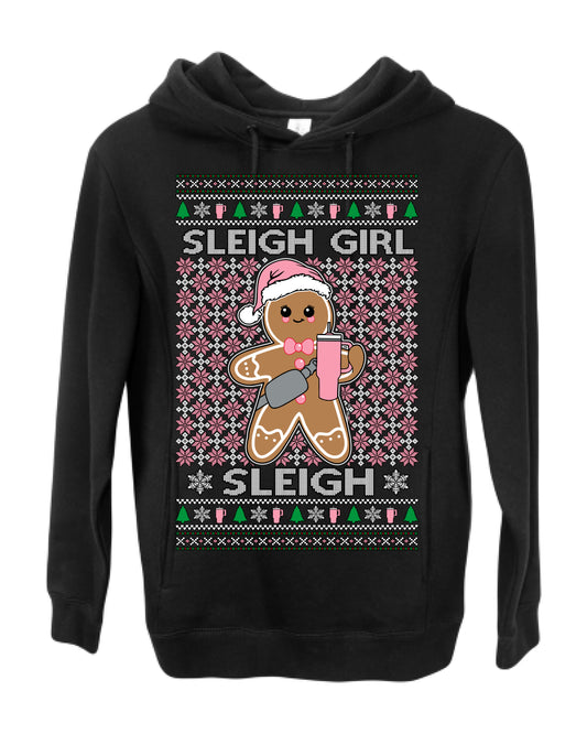 Sleigh Girl Sleigh Funny Trendy Pop Girly Sling Bag Coffee Cup Ugly Christmas Sweater Ugly Christmas Premium Side-Pocket Hoodie Sweatshirt