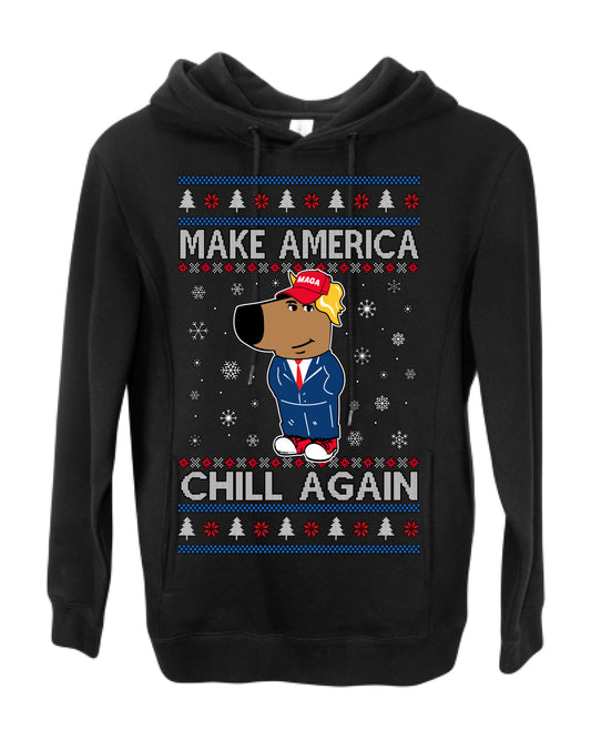 Make America Chill Again Chill Guy Donald Trump, My New Character Viral Gen Z Alpha Meme, MAGA Ugly Christmas Sweater Ugly Christmas Premium Side-Pocket Hoodie Sweatshirt