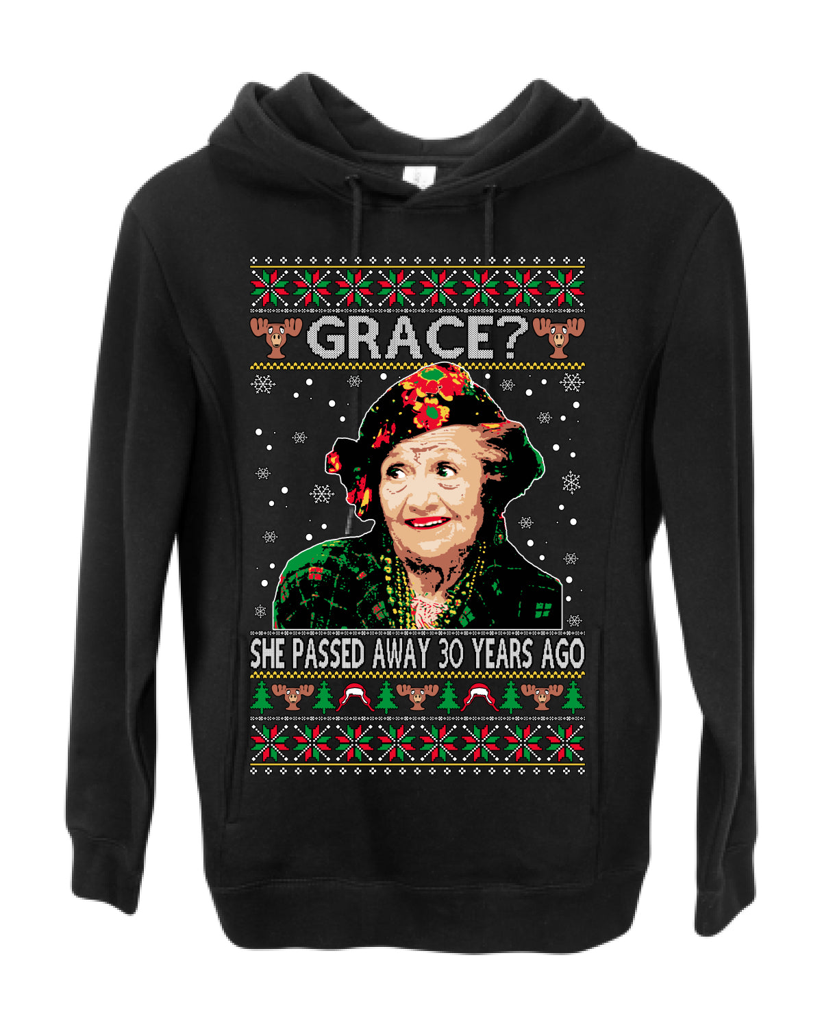 Grace She Passed Away 30 Years Ago, Funny Aunt Bethany Classic Holiday 80s Xmas Movies Ugly Christmas Sweater Ugly Christmas Premium Side-Pocket Hoodie Sweatshirt