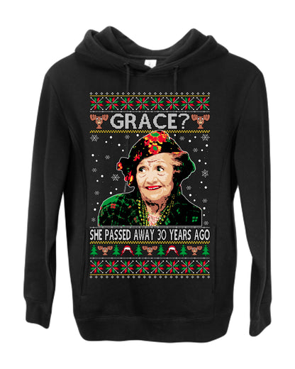Grace She Passed Away 30 Years Ago, Funny Aunt Bethany Classic Holiday 80s Xmas Movies Ugly Christmas Sweater Ugly Christmas Premium Side-Pocket Hoodie Sweatshirt