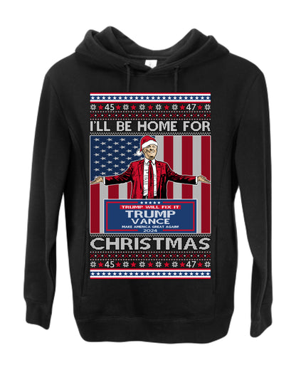 I'll Be Home for Christmas USA Trump 2024, MAGA Make America Great Again Santa Speech Ugly Christmas Sweater Ugly Christmas Premium Side-Pocket Hoodie Sweatshirt