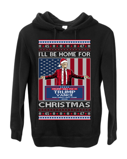 I'll Be Home for Christmas USA Trump 2024, MAGA Make America Great Again Santa Speech Ugly Christmas Sweater Ugly Christmas Premium Side-Pocket Hoodie Sweatshirt