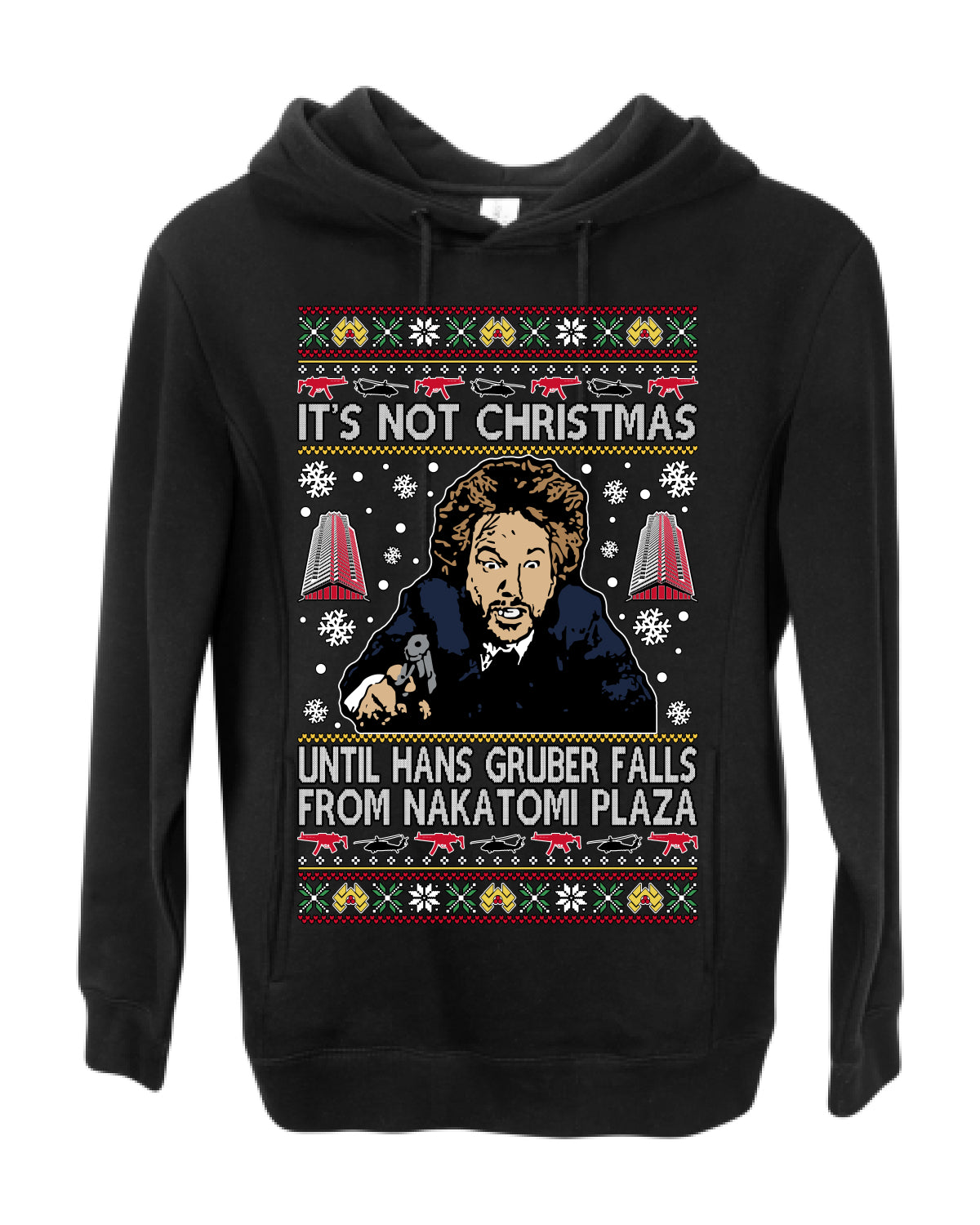 It's Not Christmas Until Hans Gruber Falls From Nakatomi Plaza Color, Classic Xmas Movie McClane, Ugly Christmas Sweater Ugly Christmas Premium Side-Pocket Hoodie Sweatshirt