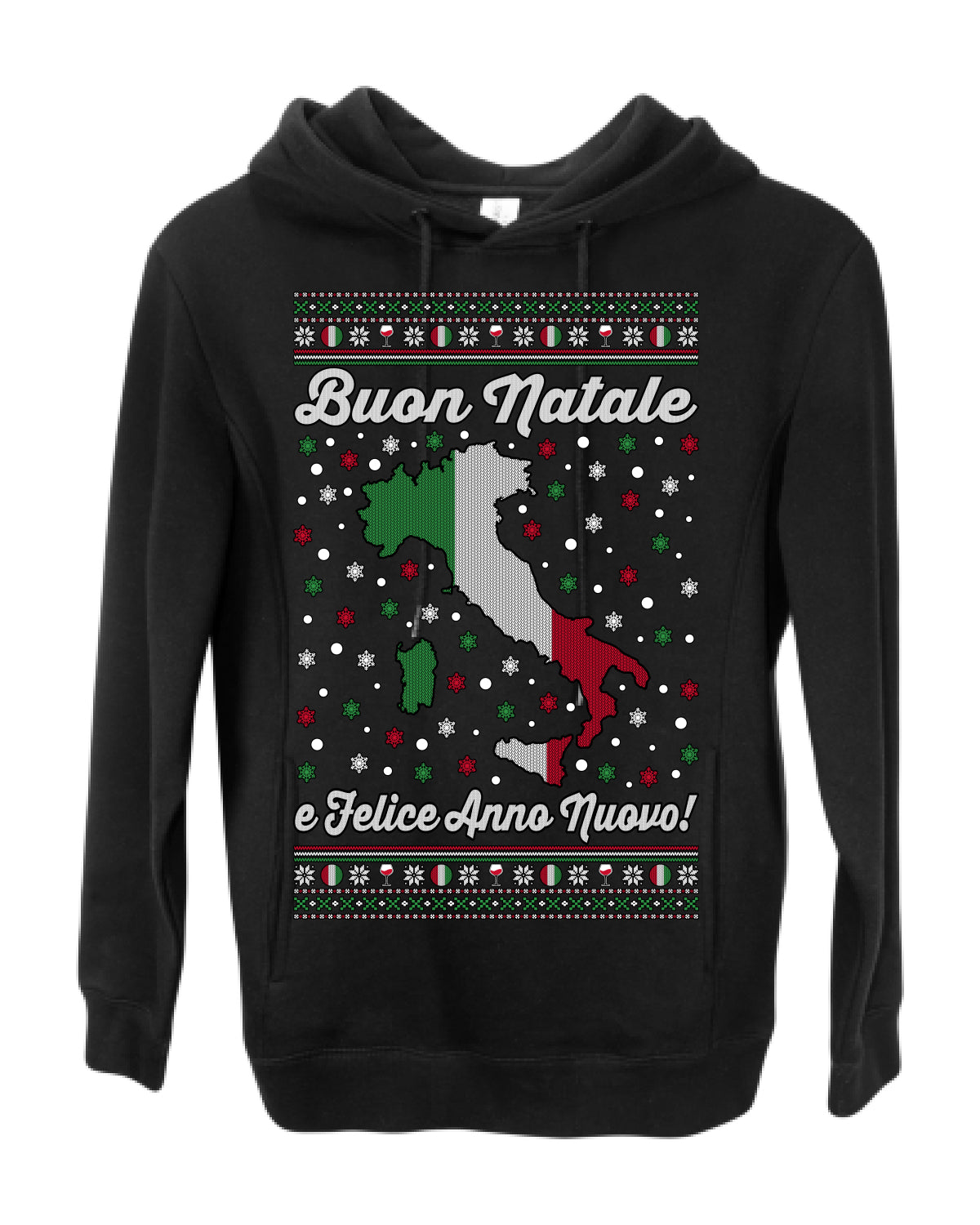 Buon Natale e Felice Anno Nuovo! Merry Christmas and Happy New Year, Funny Classic Italy Peninsula Italian Ugly Christmas Sweater Ugly Christmas Premium Side-Pocket Hoodie Sweatshirt