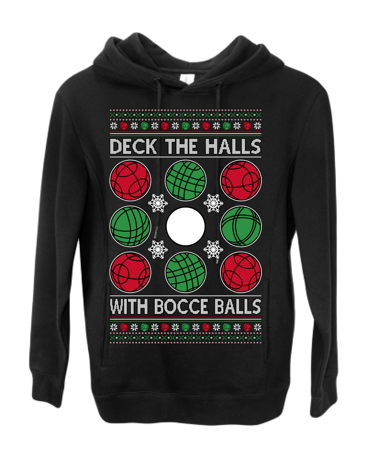 Deck the Halls with Bocce Balls, Funny Classic Italy Italian Sports Ugly Christmas Sweater Ugly Christmas Premium Side-Pocket Hoodie Sweatshirt