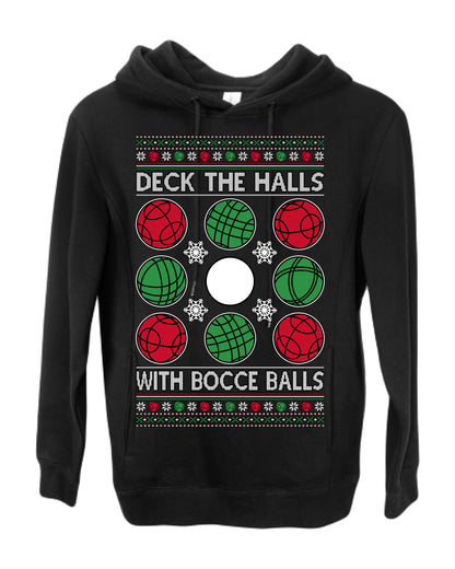 Deck the Halls with Bocce Balls, Funny Classic Italy Italian Sports Ugly Christmas Sweater Ugly Christmas Premium Side-Pocket Hoodie Sweatshirt