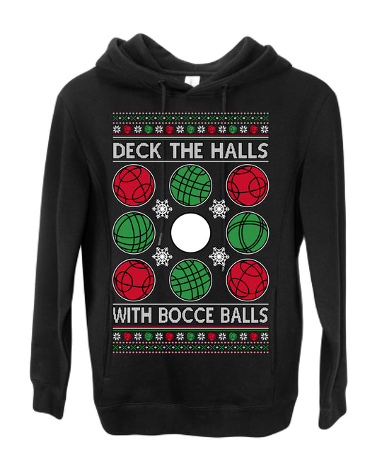 Deck the Halls with Bocce Balls, Funny Classic Italy Italian Sports Ugly Christmas Sweater Ugly Christmas Premium Side-Pocket Hoodie Sweatshirt
