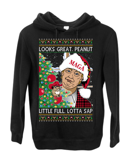 Looks Great Peanut Little Full Lotta Sap, Funny Clark Griswold Xmas Vacation Todd Margo 80s Movie Viral Animal Meme Quote Ugly Christmas Sweater Ugly Christmas Premium Side-Pocket Hoodie Sweatshirt