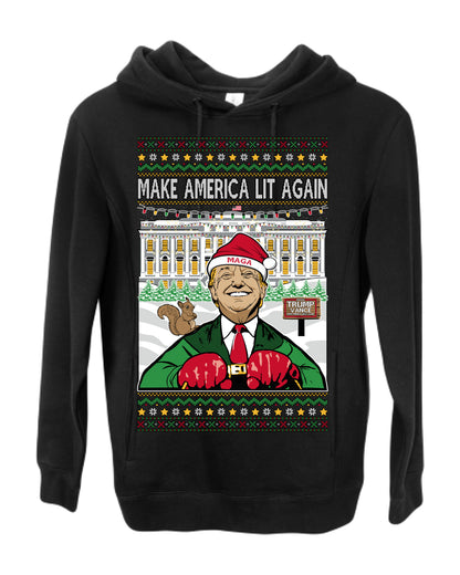 Make America Lit Again Funny Donald Trump JD Vance 2024 White House MAGA, Make America Great Again Sweatshirt Ugly Christmas Sweater Ugly Christmas Premium Side-Pocket Hoodie Sweatshirt