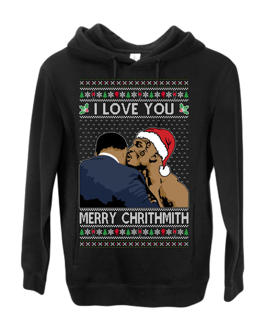 I Love You Merry Chrithmith Funny Mike Tyson Boxing Fight Meme Classic Funny Xmas, Ugly Christmas Sweater Ugly Christmas Premium Side-Pocket Hoodie Sweatshirt