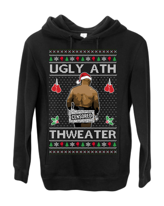 Merry Chrithmith Ugly Ath Thweater Censored, Funny Mike Tyson Viral Kiss My Ass Boxing Fight Meme, Men Women Ugly Christmas Sweater Ugly Christmas Premium Side-Pocket Hoodie Sweatshirt