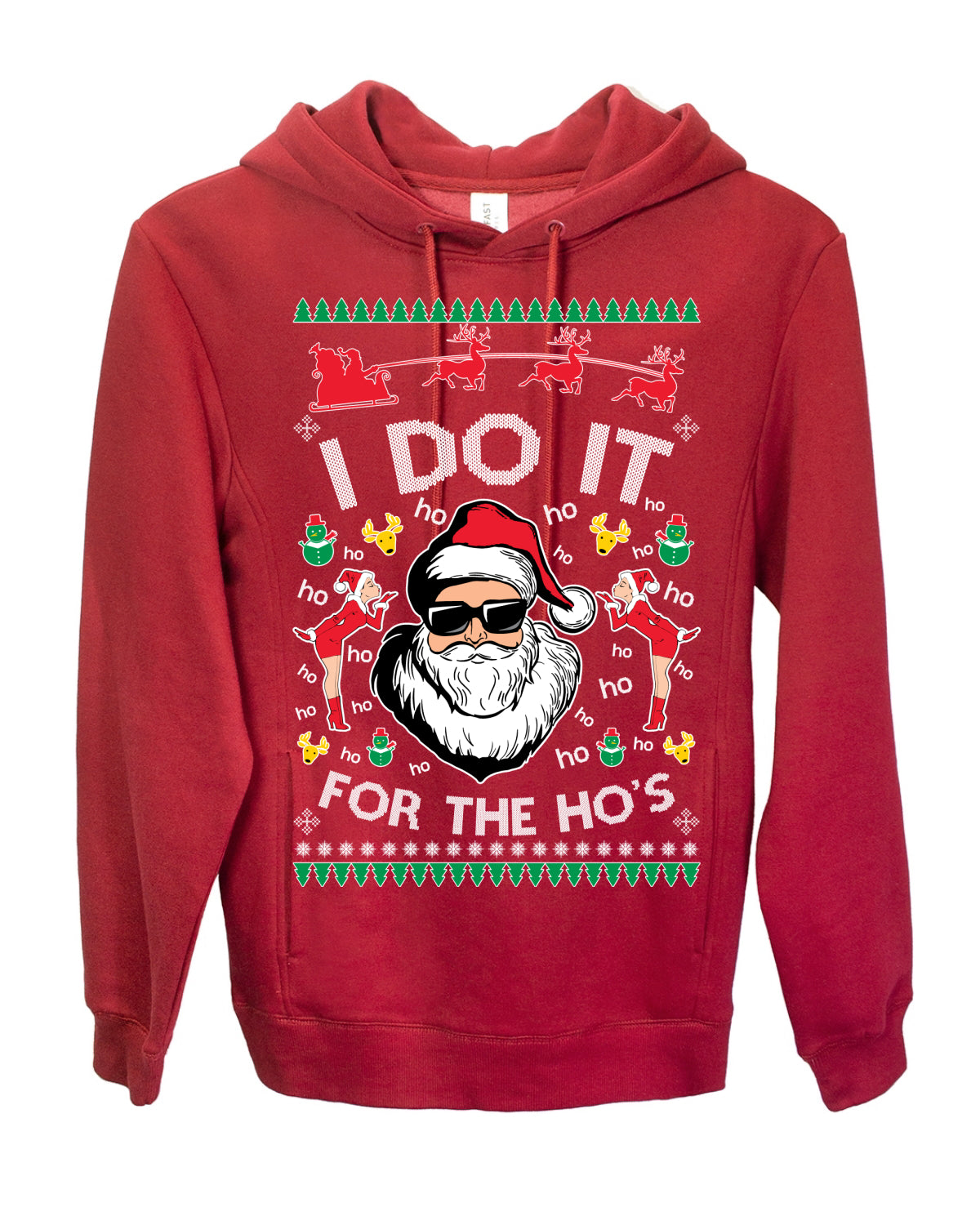 I Do It for the Hos Funny Santa Claus, Xmas Winter Holiday Classic Elves Presents Ugly Christmas Sweater Ugly Christmas Premium Side-Pocket Hoodie Sweatshirt