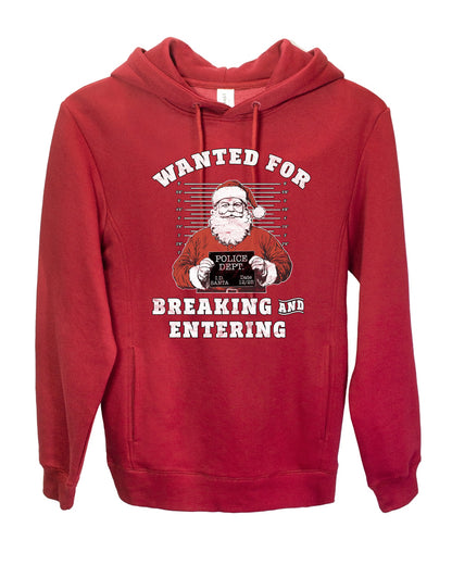 Wanted for Breaking and Entering | Funny Santa Claus Christmas Eve Police Mugshot Ugly Christmas Premium Side-Pocket Hoodie Sweatshirt