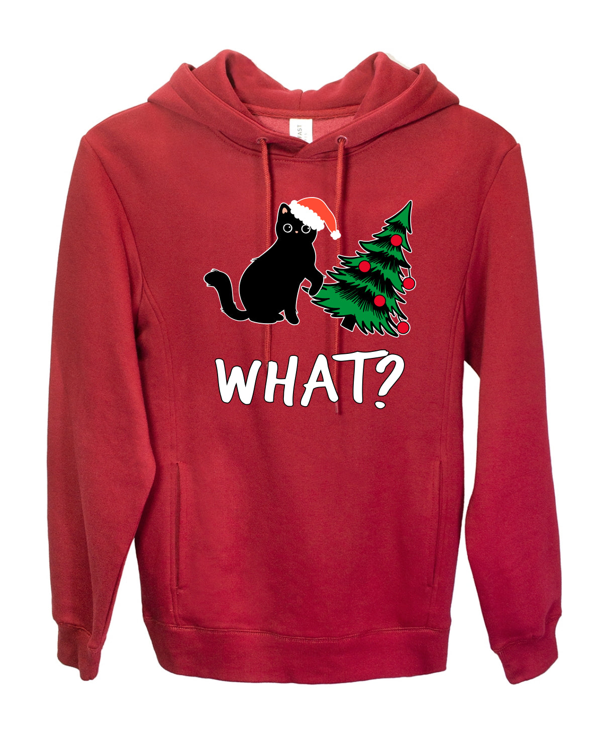 What? Funny Guilty Santa Cat Christmas Tree Mischief Pet Humor Ugly Christmas Premium Side-Pocket Hoodie Sweatshirt