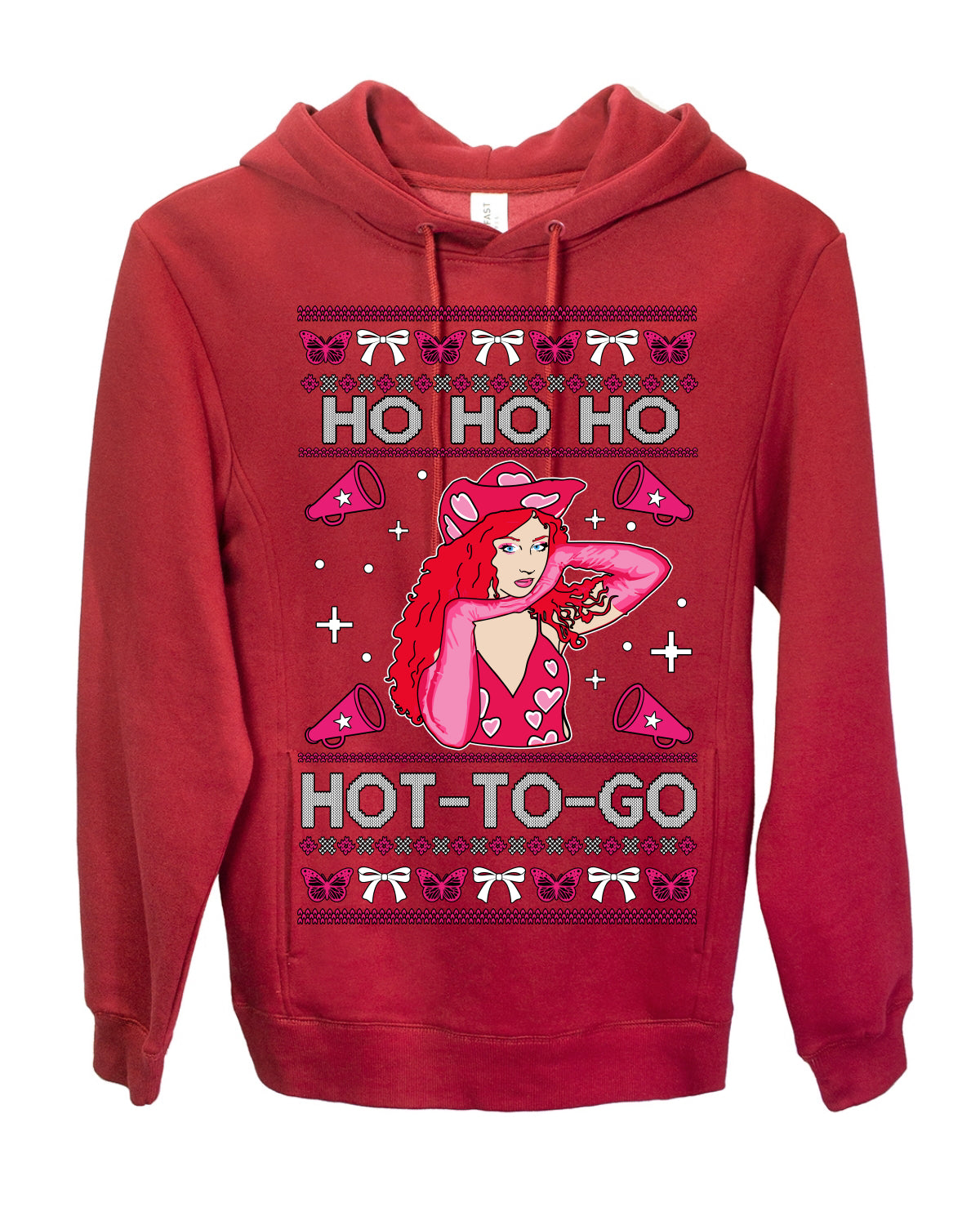 Ho Ho Ho Hot to Go, Viral Midwest Princess Song Dance Pop Star Concert Tour Merch, Ugly Christmas Sweater Ugly Christmas Premium Side-Pocket Hoodie Sweatshirt