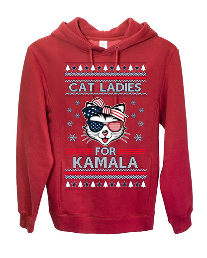 Cat Ladies for Kamala USA Glasses, Harris Tim Walz 2024 Cute USA Glasses Bow, Ugly Christmas Sweater Crewneck Sweatshirt Ugly Christmas Premium Side-Pocket Hoodie Sweatshirt