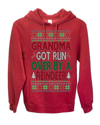 Grandma Got Ran Over by a Reindeer | Classic Xmas Song Holiday Movie Quote, Ugly Christmas Sweater Crewneck Sweatshirt Ugly Christmas Premium Side-Pocket Hoodie Sweatshirt