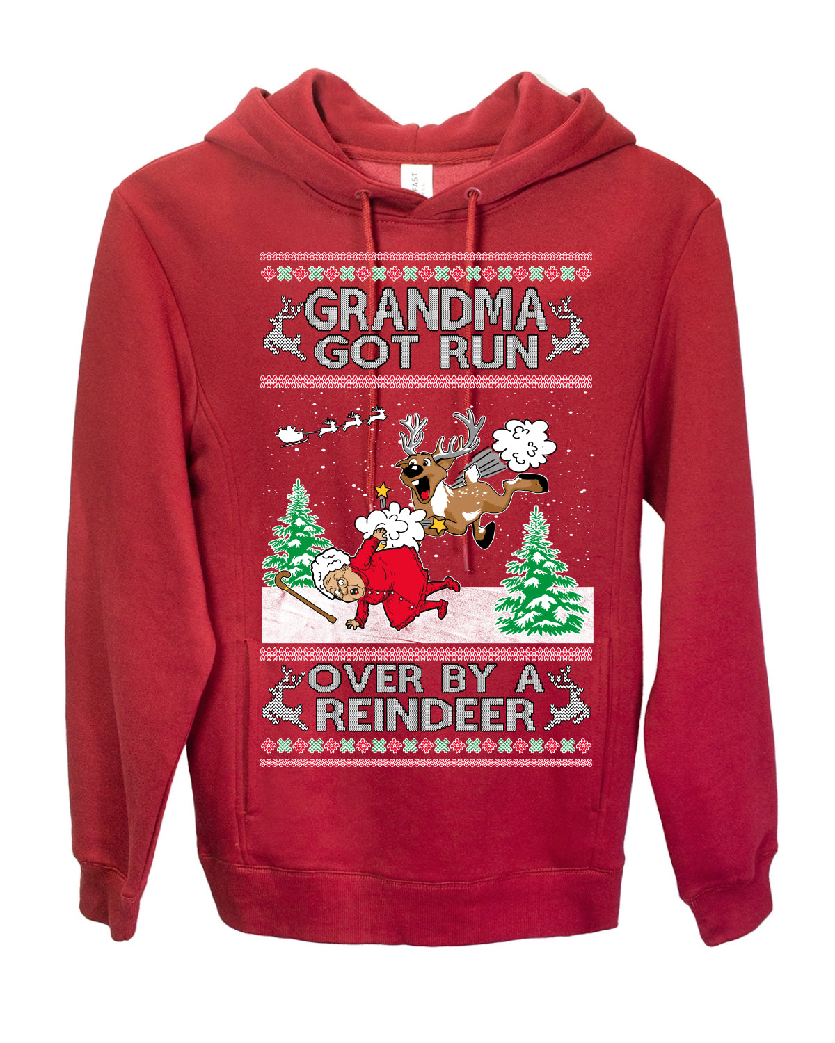 Grandma Got Run Over by a Reindeer, Funny Animated Design Rein Deer Kids TV Song Movie, Ugly Christmas Sweater Ugly Christmas Premium Side-Pocket Hoodie Sweatshirt