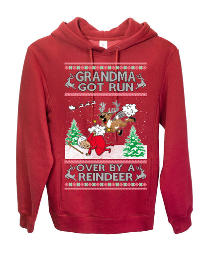 Grandma Got Run Over by a Reindeer, Funny Animated Design Rein Deer Kids TV Song Movie, Ugly Christmas Sweater Ugly Christmas Premium Side-Pocket Hoodie Sweatshirt