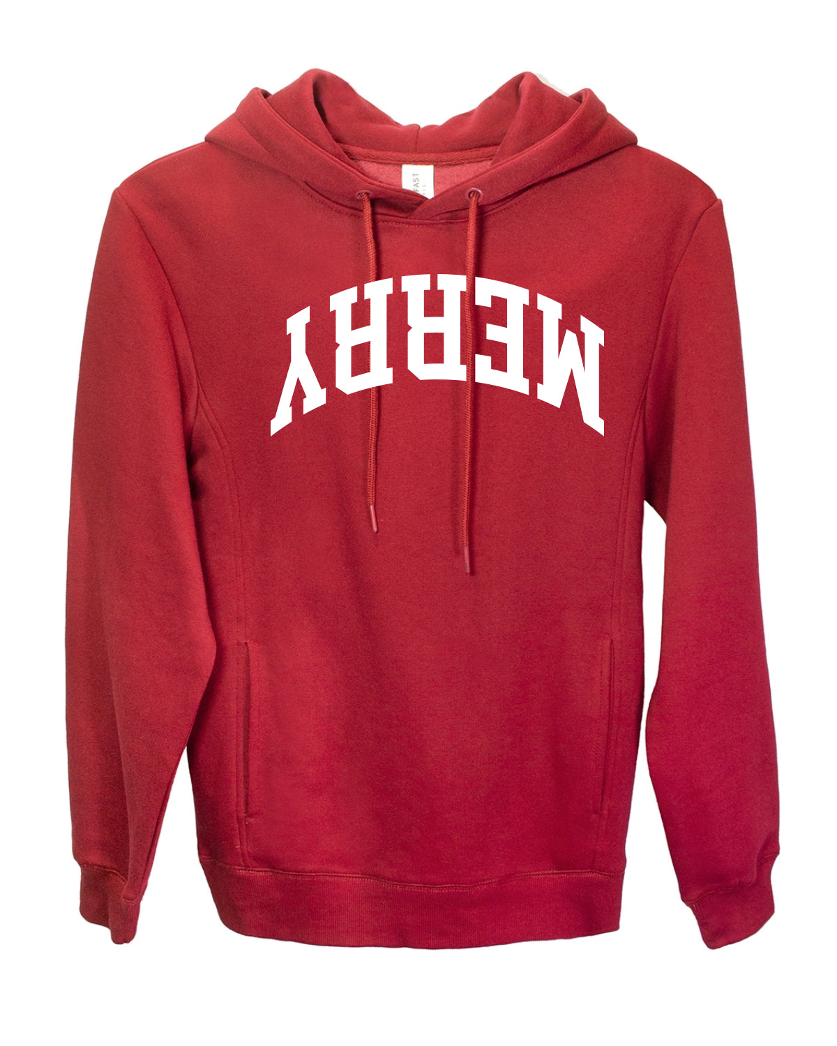 Merry White Text, Classic College Style Trendy Upside Down Ugly Christmas Sweater Ugly Christmas Premium Side-Pocket Hoodie Sweatshirt