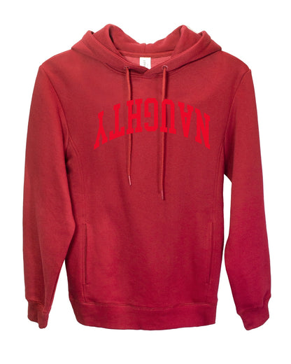 Naughty Red Text, Classic College Style Trendy Upside Down Text Ugly Christmas Sweater Ugly Christmas Premium Side-Pocket Hoodie Sweatshirt
