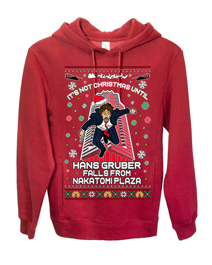 It's Not Christmas Until Hans Gruber Falls From Nakatomi Plaza, Color Design Skyscraper LA Falling Iconic 80s Xmas Movie Ugly Christmas Sweater Ugly Christmas Premium Side-Pocket Hoodie Sweatshirt