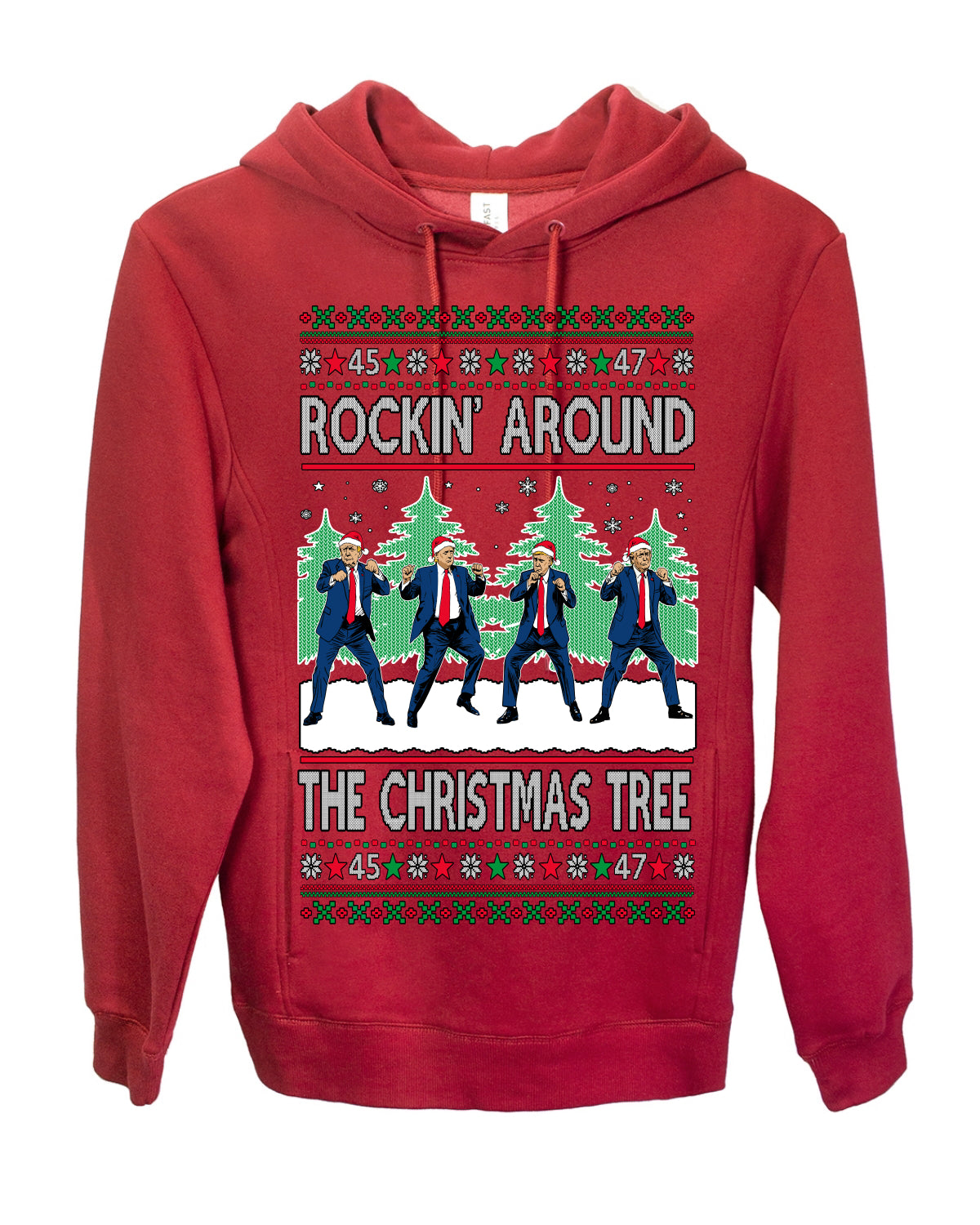 Rocking Around the Christmas Tree Trump Shimmy Dance Ugly Christmas Sweater Ugly Christmas Premium Side-Pocket Hoodie Sweatshirt