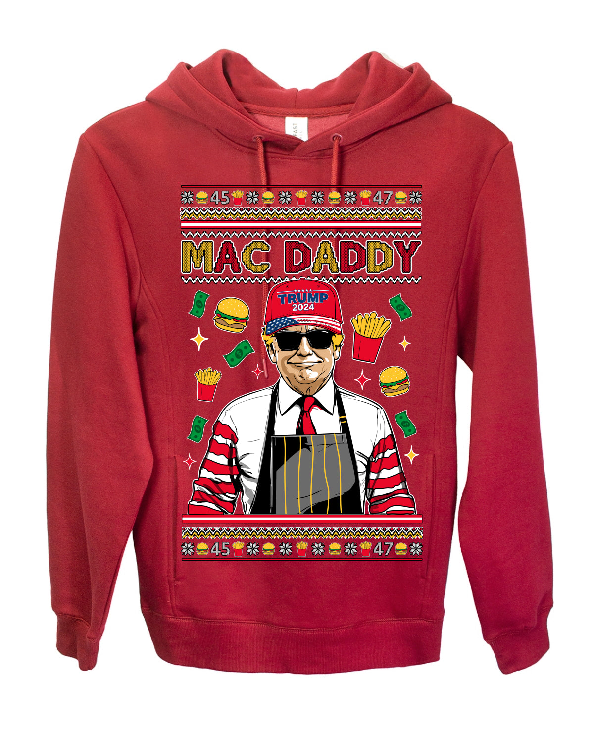 Mac Daddy Funny Viral Trump Meme, PA Fast Food Worker Chef Fries Burgers, 2024 MAGA Make America Great Again Ugly Christmas Sweater Ugly Christmas Premium Side-Pocket Hoodie Sweatshirt