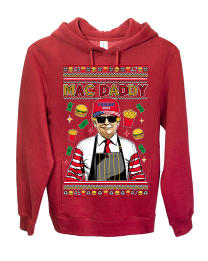 Mac Daddy Funny Viral Trump Meme, PA Fast Food Worker Chef Fries Burgers, 2024 MAGA Make America Great Again Ugly Christmas Sweater Ugly Christmas Premium Side-Pocket Hoodie Sweatshirt