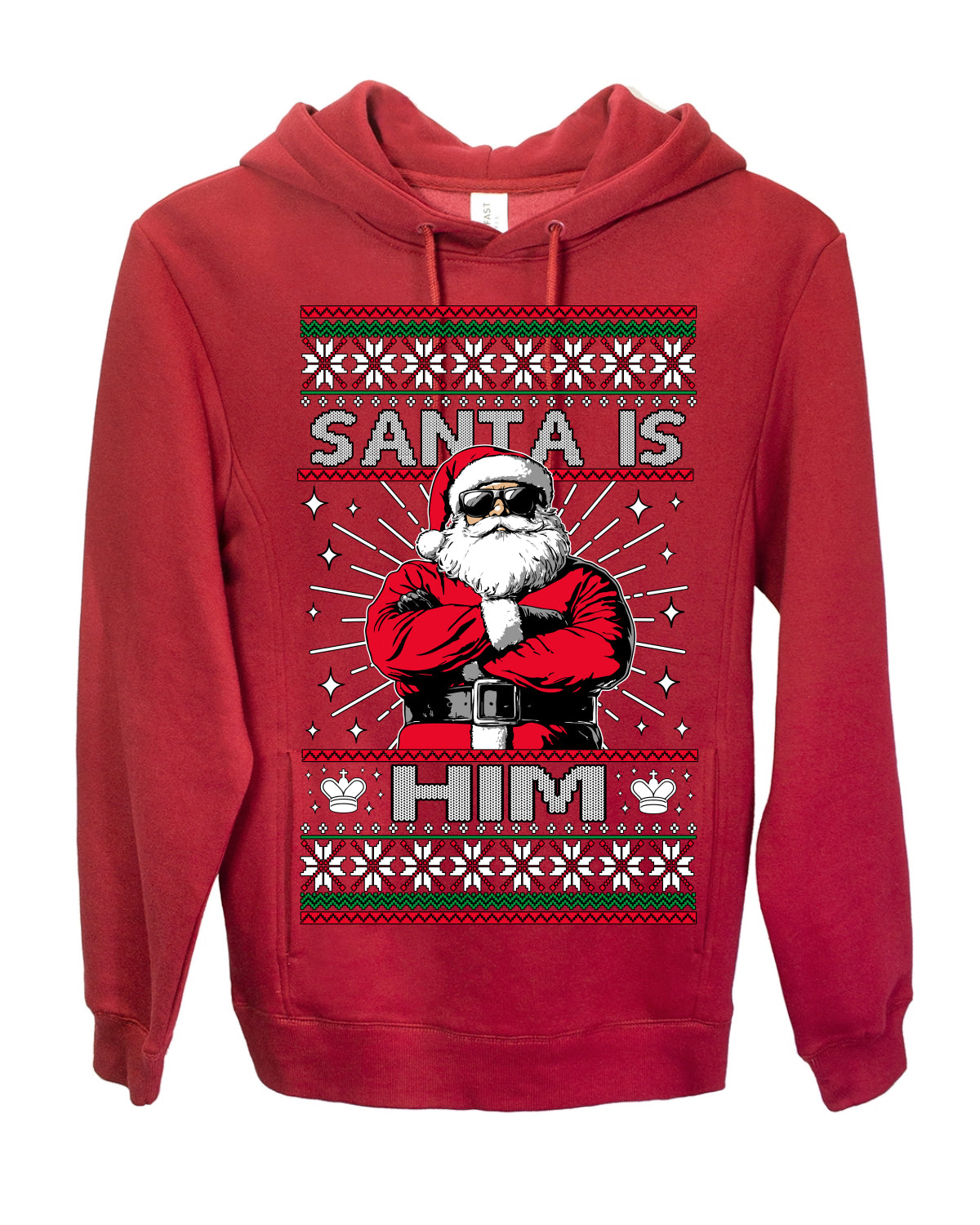 Santa Is Him Funny Gen Z Viral Meme Shades, Religious Christ Christian Christianity Brain Rot Joke Slang Ugly Christmas Sweater Ugly Christmas Premium Side-Pocket Hoodie Sweatshirt