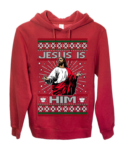 Jesus Is Him Funny Gen Z Viral Meme Shades, Religious Christ Christian Christianity Brain Rot Joke Slang Ugly Christmas Sweater Ugly Christmas Premium Side-Pocket Hoodie Sweatshirt
