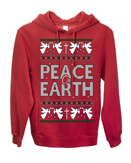 Peace On Earth Funny Xmas Cute Pink Angel Cross, Women Men Religious Christian Catholic Ugly Christmas Sweater Ugly Christmas Premium Side-Pocket Hoodie Sweatshirt
