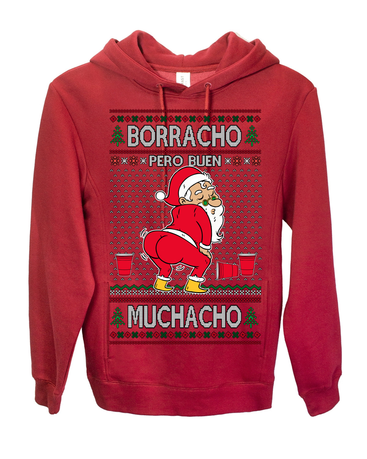 Borracho Pero Buen Muchacho Bebida Alcohol Drunk But a Good Boy, Espanol Ropa Sueter Navideno Cerveza, Funny Ugly Christmas Sweater Ugly Christmas Premium Side-Pocket Hoodie Sweatshirt