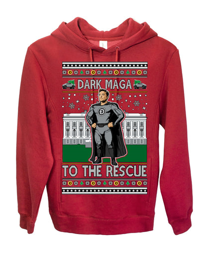 Dark MAGA to the Rescue, Elon Superhero Doge Crypto Dogecoin Make America Great Again Trump 2024 Ugly Christmas Sweater Ugly Christmas Premium Side-Pocket Hoodie Sweatshirt