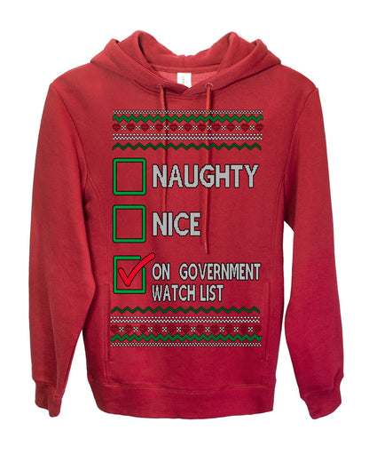 Naughty Nice On Government Watchlist Funny Sarcasm Ugly Christmas Sweater Ugly Christmas Premium Side-Pocket Hoodie Sweatshirt