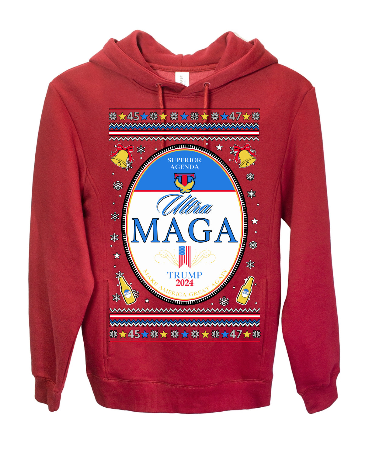Ultra MAGA Superior Agenda Trump Vance 2024 Funny Beer Logo Ugly Christmas Sweater Ugly Christmas Premium Side-Pocket Hoodie Sweatshirt