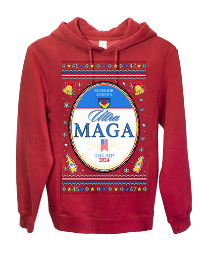 Ultra MAGA Superior Agenda Trump Vance 2024 Funny Beer Logo Ugly Christmas Sweater Ugly Christmas Premium Side-Pocket Hoodie Sweatshirt