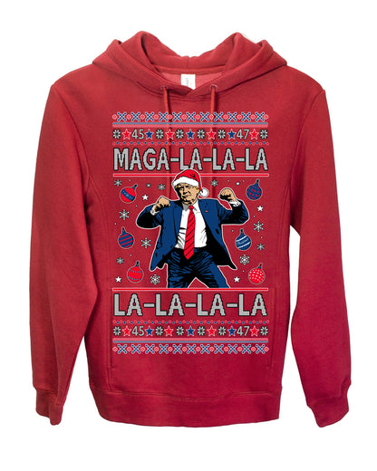 Maga La La La, Funny Xmas Santa Donald Trump Viral Shimmy Dance Classic Christmas Carol Song, Ugly Christmas Sweater Ugly Christmas Premium Side-Pocket Hoodie Sweatshirt