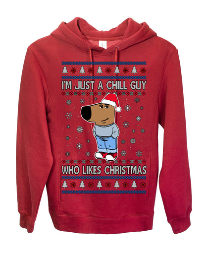 I'm Just a Chill Guy Who Likes Christmas, Viral Dog My New Character Meme Coin CHILLGUY Funny Internet Memes, Ugly Christmas Sweater Ugly Christmas Premium Side-Pocket Hoodie Sweatshirt