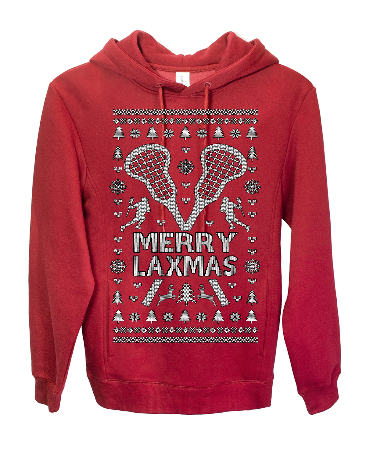 Merry Laxmas Funny Lacrosse Sports LAX, Teen Sport Player Boys Girls Adult Pun Ugly Christmas Sweater Ugly Christmas Premium Side-Pocket Hoodie Sweatshirt