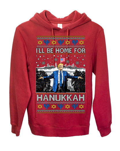 I'll Be Home for Hanukkah, Funny President Donald Trump JD Vance Winter Holiday Chanukah Hannukkah Channukah Ugly Christmas Sweater Ugly Christmas Premium Side-Pocket Hoodie Sweatshirt