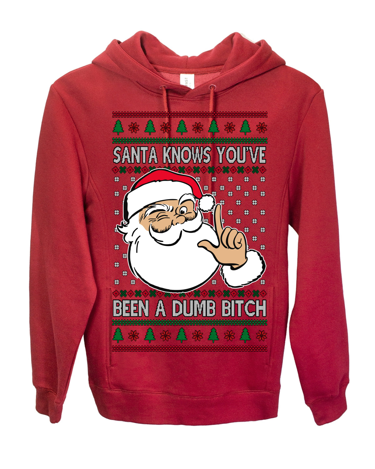 Santa Knows You've Been a Dumb Bitch Funny Vulgar Dirty Ugly Christmas Sweater Ugly Christmas Premium Side-Pocket Hoodie Sweatshirt