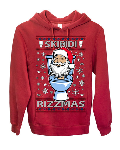 Skibidi Rizzmas Funny Toilet Video Viral Brain Rot Meme, Gen Z Alpha Slang Brainrot Memes Ugly Christmas Sweater Ugly Christmas Premium Side-Pocket Hoodie Sweatshirt