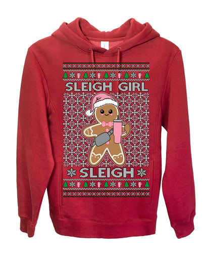 Sleigh Girl Sleigh Funny Trendy Pop Girly Sling Bag Coffee Cup Ugly Christmas Sweater Ugly Christmas Premium Side-Pocket Hoodie Sweatshirt